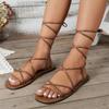 Fashion Sandals Women 2025 Summer New Beach Fashion Sexy Flat Casual Cross-Tie Open Toe Fairy Style Narrow Band Shoes Black Rome Sandals