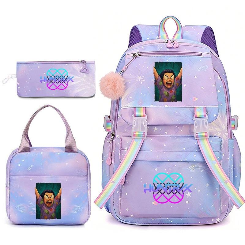 Huntrix Demon Hunters School Bag Meal Bag Pencil Bag Three-Piece Set Large Capacity Backpack Girls Elementary School Backpack