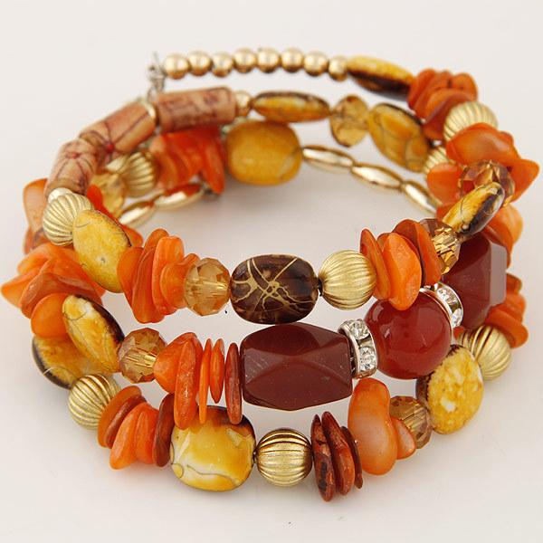 

Retro Bohemian Wooden & Beaded Shell Chip Crystal Elastic Vintage Bracelet for Women
