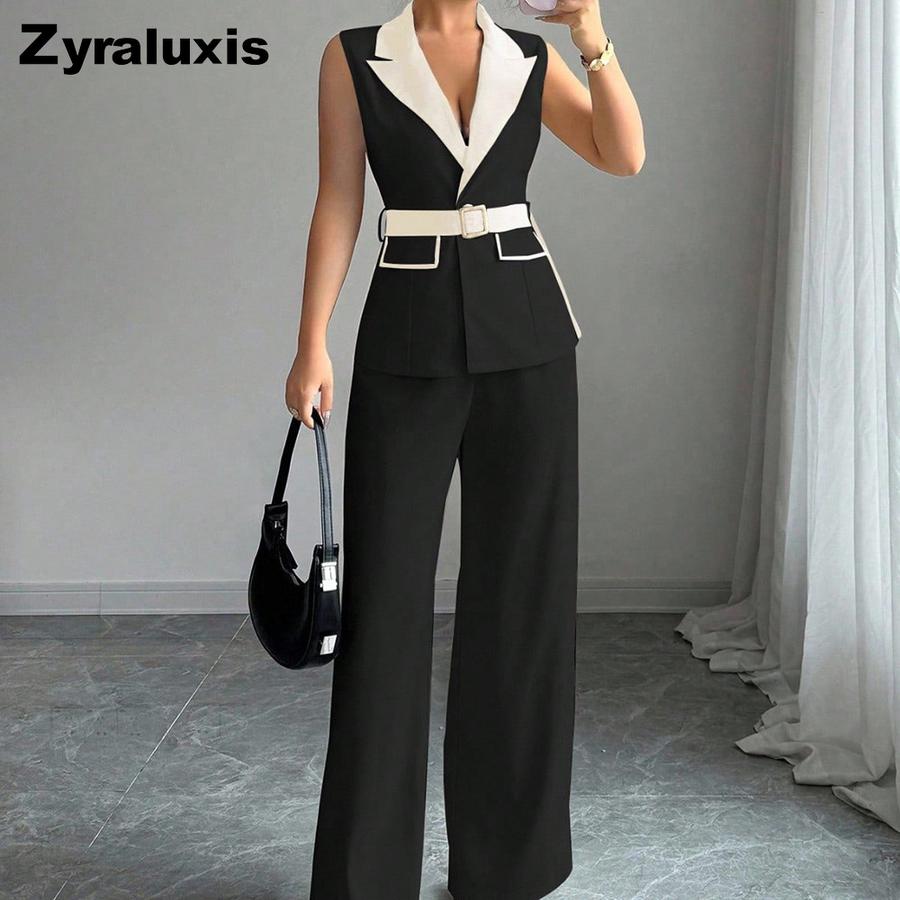 Autumn Chic Elegant Camisole High-Rise Straight Leg Pants Women's Set Women's Suit Vest Set