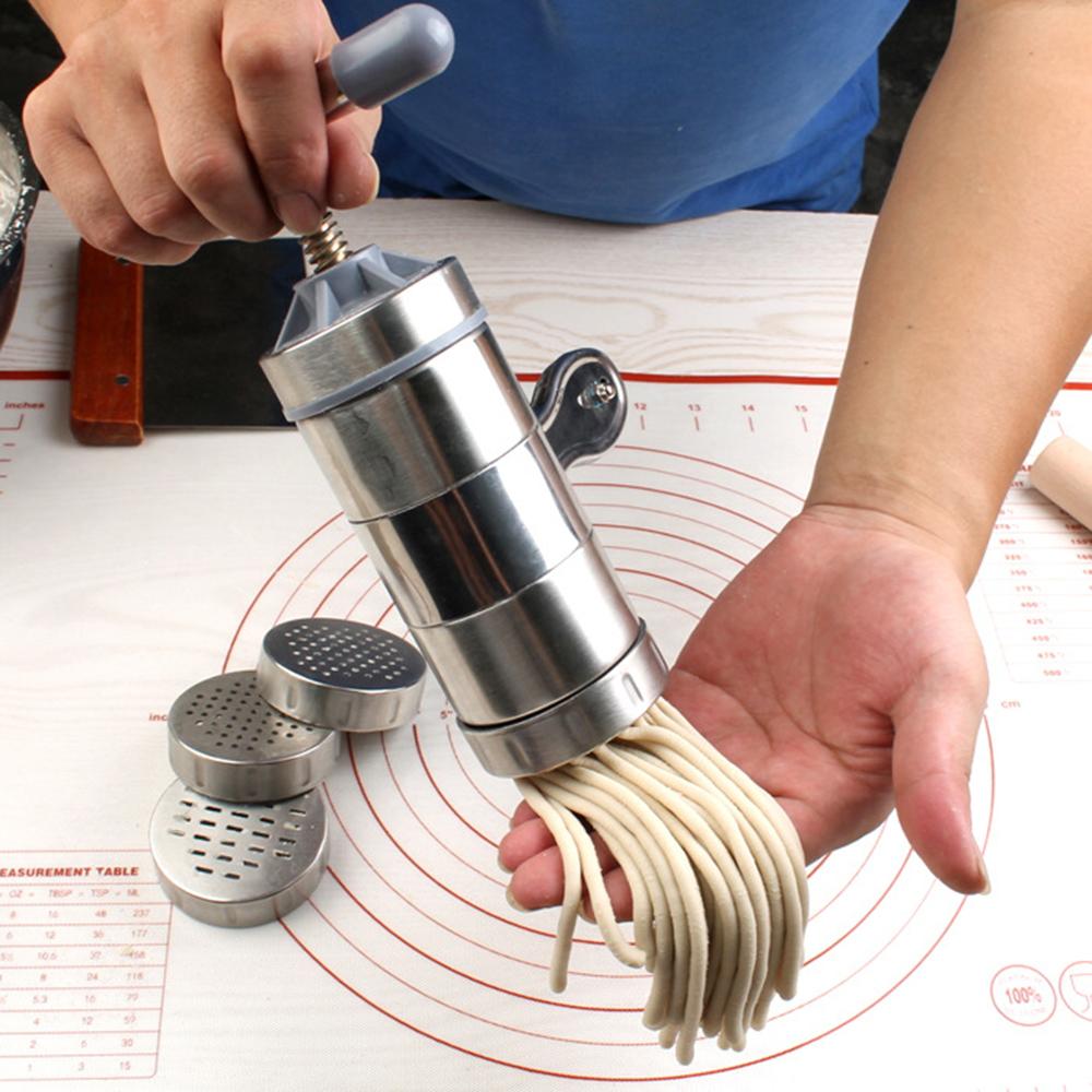 1Set Stainless Steel Household Manual Noodle Machine, Small 5-Type Mold Hand-Cranked Noodle Press