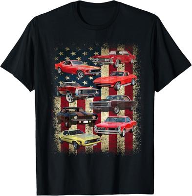 Vintage Classic Muscle Car Retro American Flag Patriotic T-Shirt Unisex T-Shirt