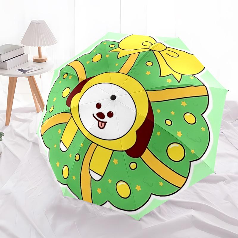 1pc BT21 Christmas wreath Automatic Open/close Umbrella, Portable Travel Umbrella, Everyday Use - Outdoor Accessory, Artistic Pattern, Compact Design,