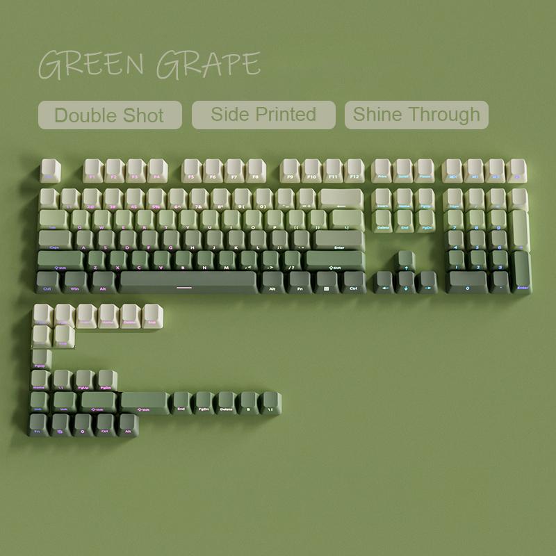 Gradient Matcha Side Printed Keycaps PBT Double Shot Shine Through Keycaps OEM Profile 135 Keys for MX Switches Gaming Keyboards
