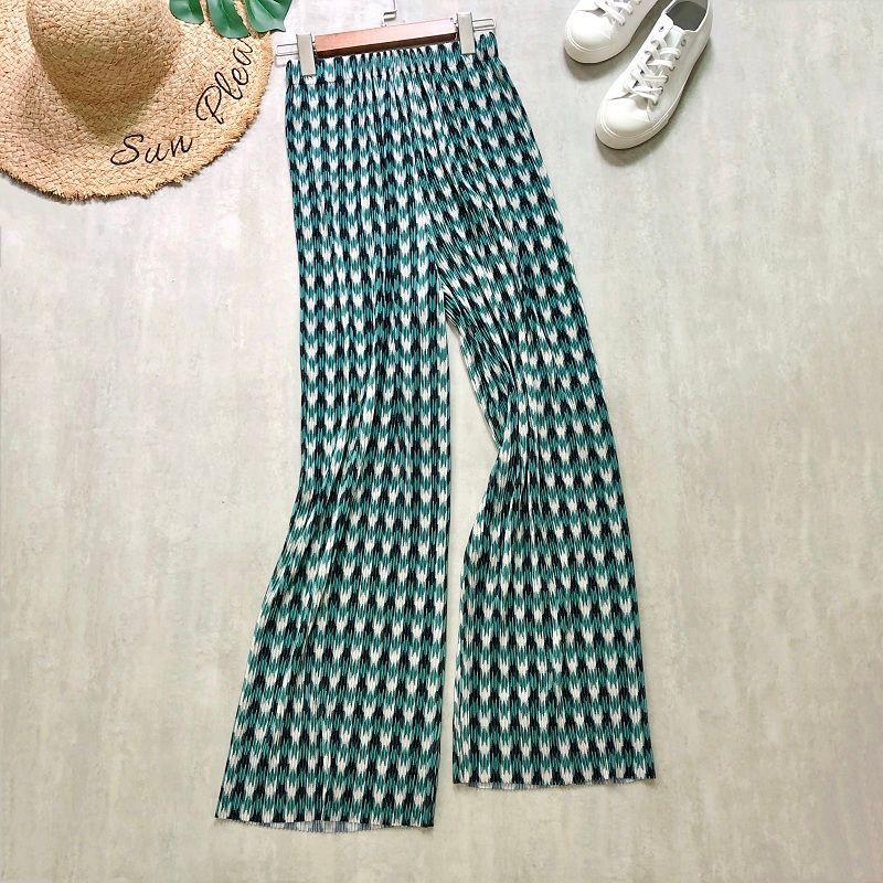 

Floor Pants High Waist Draping Pleats Mop Pants High Waist Drooping Pleated Tie-Dye green One Size