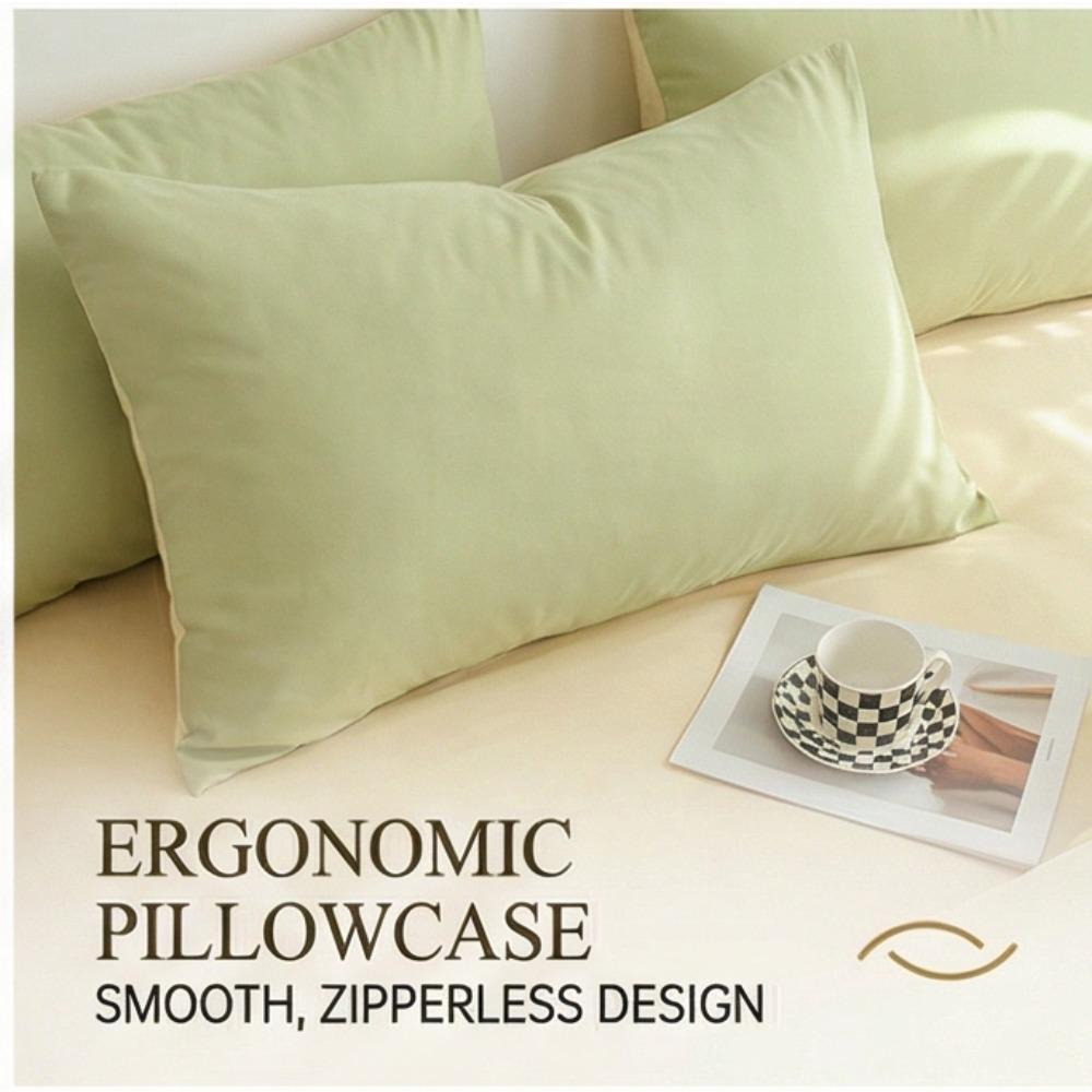 Conjunto de Roupa de Cama Simples de Algodão Lavado Duplamente Torcido - Lençol de Elástico e Capa de Cor Lisa