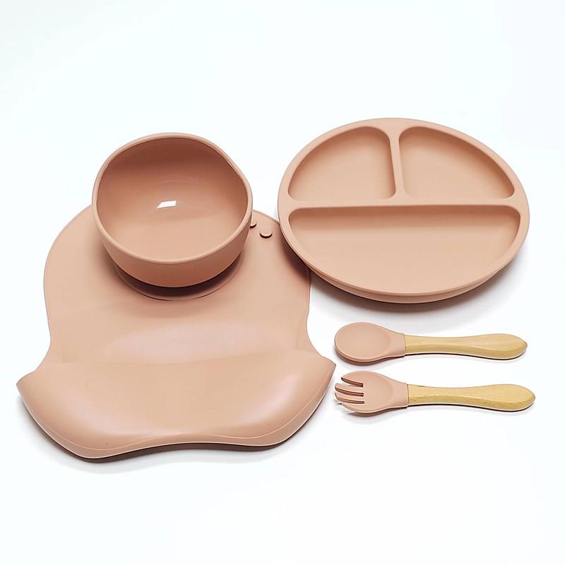 5pcs Children's Silicone Dinner Board Collection Sturdy Suction Anti-Fall Children's Eating Training Bowl Fork Spoon Feeding Tableware
