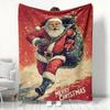 Vintage Santa Claus with Gift Sack Merry Christmas Blanket Retro Snow Soft Cozy Throw Blanket for Couch Bed Perfect Holiday Gift