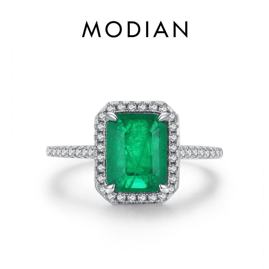 MODIAN 925 Sterling Silver Luxury Rectangle Emerald Cut Sparkling Ring Platinum Plated For Women Wedding Statement Jewelry Gift