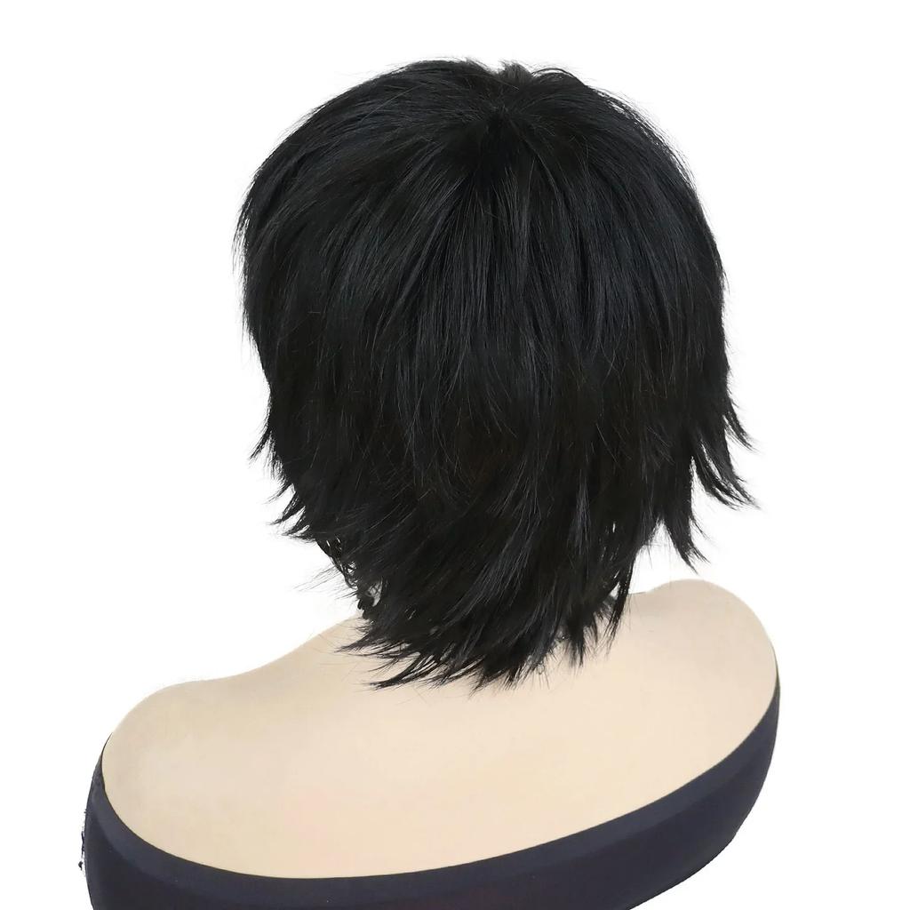 Short Black Wigs for Women Synthetic Hair Cosplay Wig with Bangs Shag Curly Hairstyles Anime Costume Party Halloween Wig Natural
