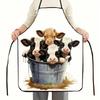 Grembiule Carino con Stampa Mucca, Vitellino nel Secchio Cartone Animato Animale della Fattoria Grembiulino da Cucina, Regalo Originale per Agricoltori, Abbigliamento da Cucina in Cotone Nero