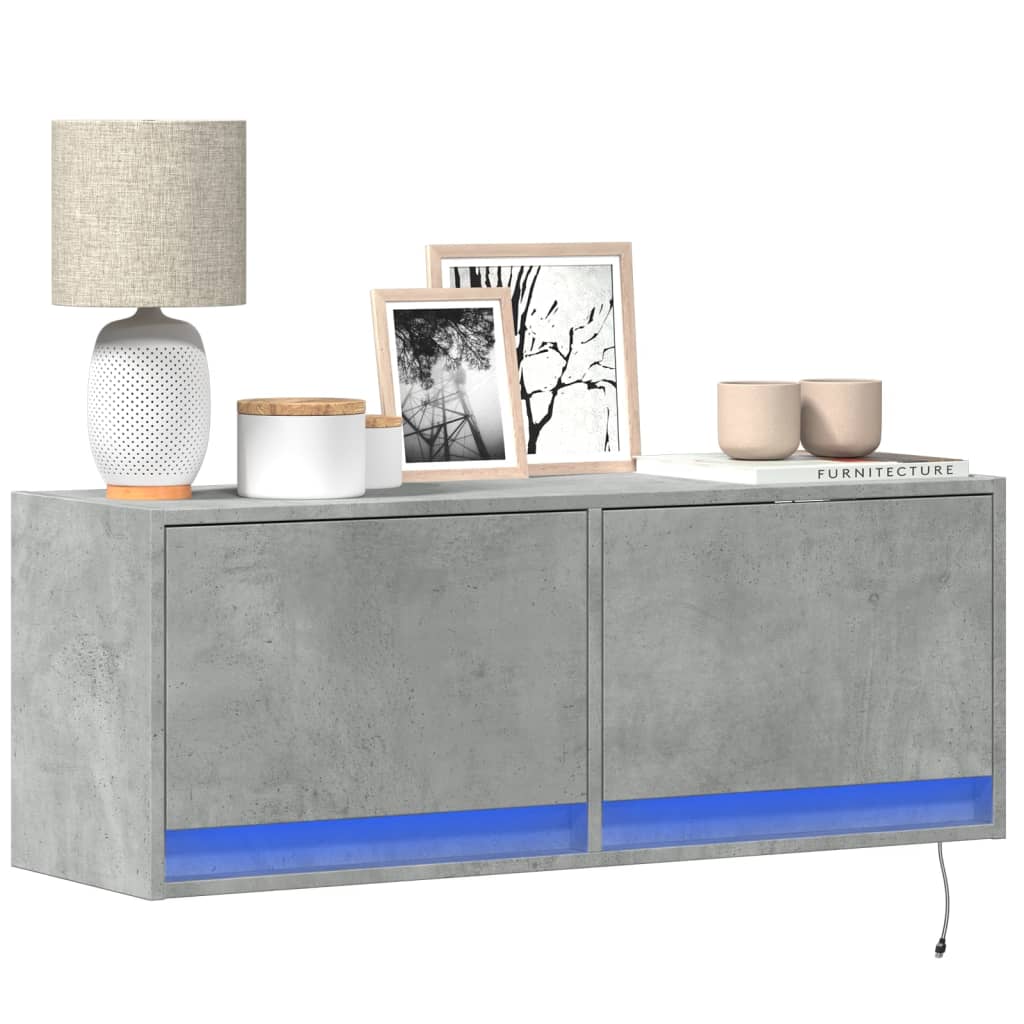 Wall Mounted TV Cabinet with LED Lighting Concrete Grey 100 x 31 x 35 cm