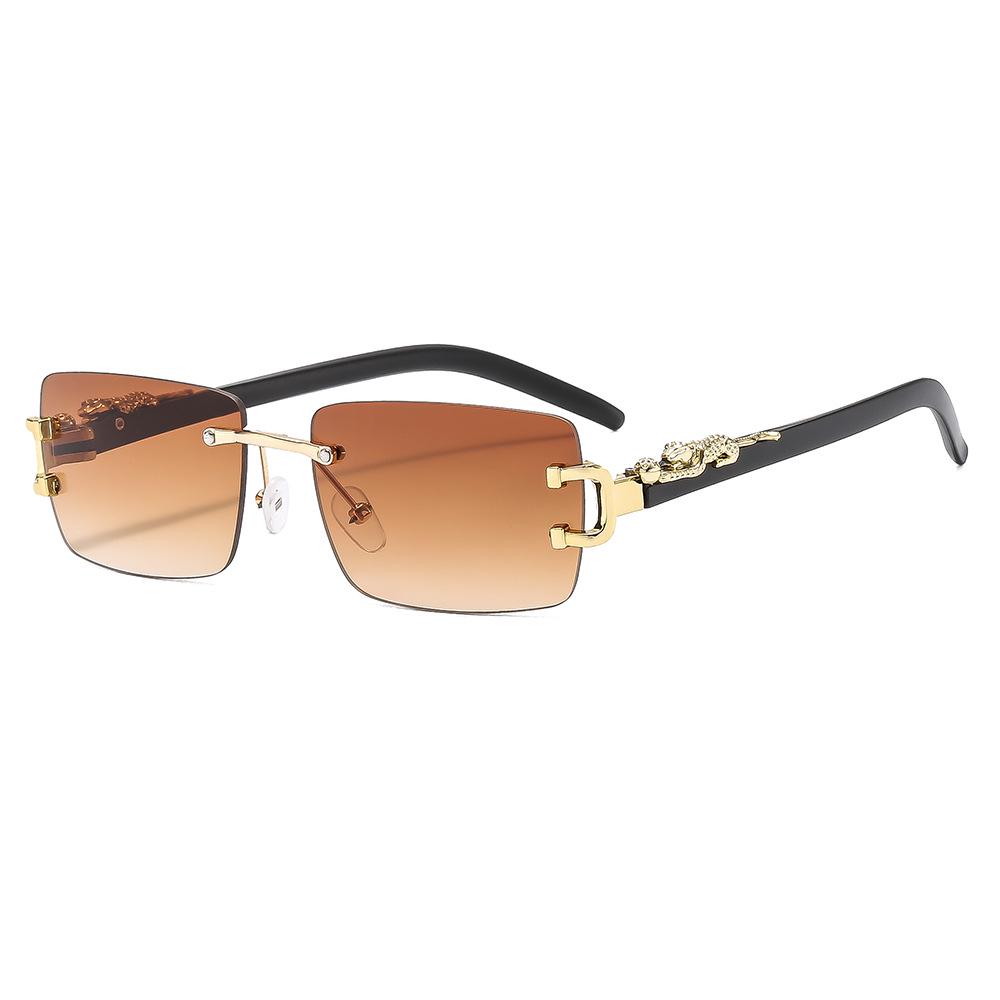 Metal Frameless Edge-Cut Men's Sunglasses with Trendy Leopard Design - Ideal for Driving, European & American Style, Sun Protection