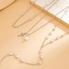 Temperament Imitation Pearl Chain Fringed Long Necklace, Spice Girl Style Metal Cross Pendant Necklace