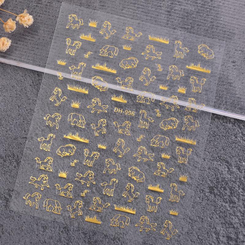 Cute Cartoon Minimally Hand-Painted Pony Nail Stickers Embossed Nail Stickers Diy Nail Art Decoration Manicure Sticker