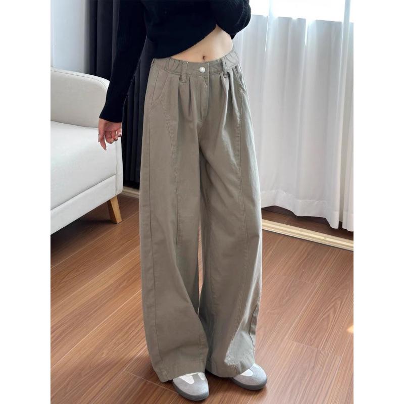 Women's Autumn High-Waisted Wide-Leg Cargo Jeans - Plus Size Relaxed Fit for Pear-Shaped Bodies