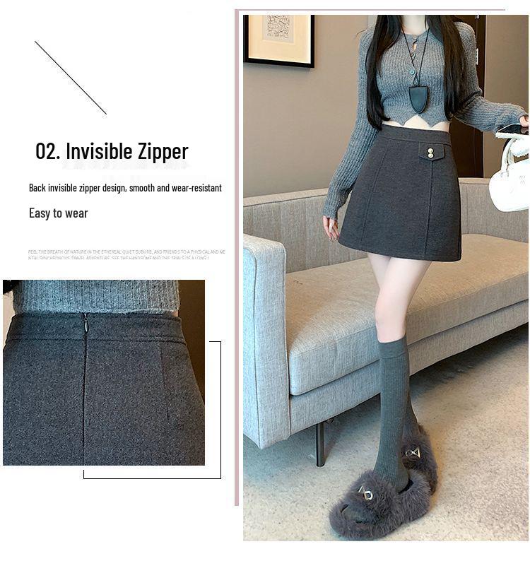 Grauer Wollmischung High-Waist A-Linien Petite Bodycon Rock - Elegante Herbst/Winter 2025 Mode