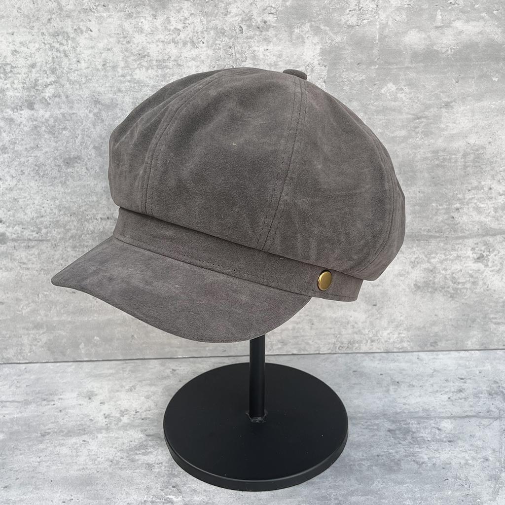 Autumn retro big top octagonal hat women's autumn versatile face small suede texture newsboy hat literary hat