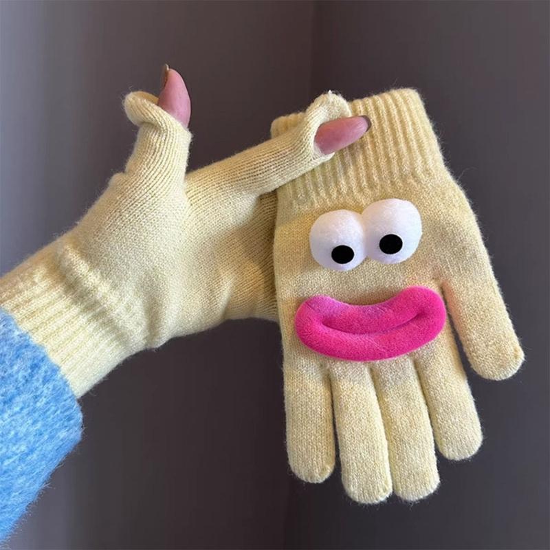 Hübsche Würstchenmund-Touchscreen-Handschuhe für Damen und Mädchen, weiche Winterwärme-Handschuhe mit Fingerloch für Outdoor-Aktivitäten