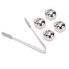  Skull Shaped Stainless Steel Ice   with Tongs for Whiskey, Wine, Cocktails, 4 Pcs 