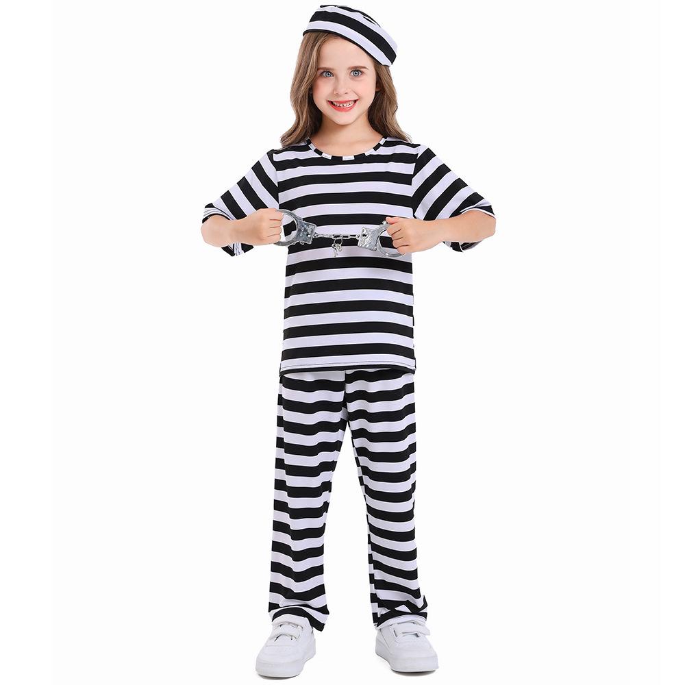Pinse Kids' Unisex Black & White Striped Prisoner Costume