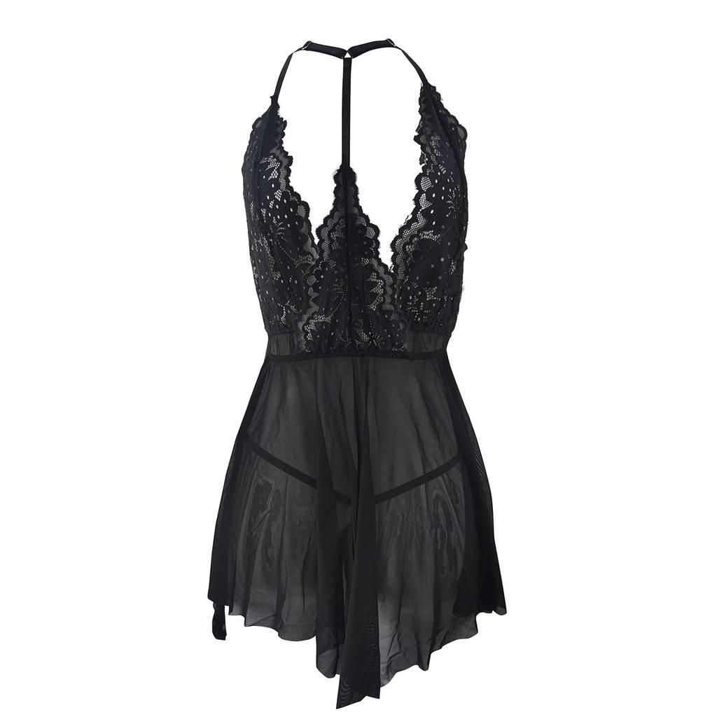 Fun Lingerie Hot And Sexy Neck Hanging Mesh Pajamas And Nightwear Fun Set