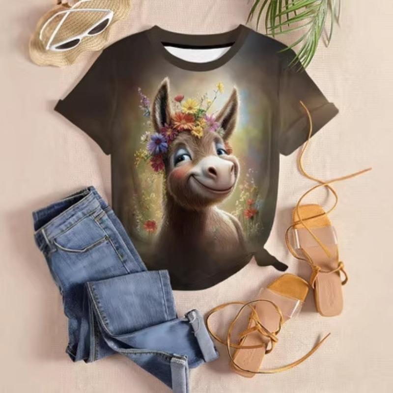 Модная принтованная футболка, повседневный комфорт, короткий рукав, свободная футболка для женщин S