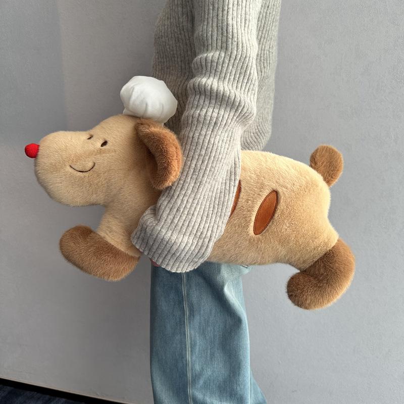 Baguette Dog Doll Cute Plush Puppy Chef Dog Dog Doll Soft Sleeping with Long Throw Pillow Cure