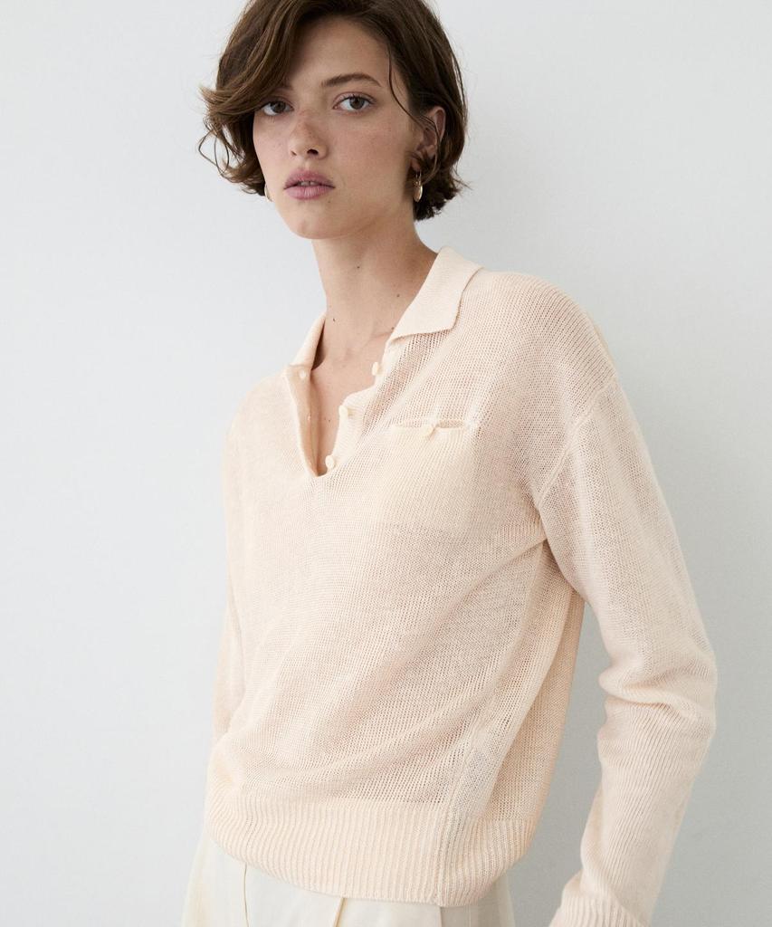 Masimodutti Thin Linen Polo Neck Sweater