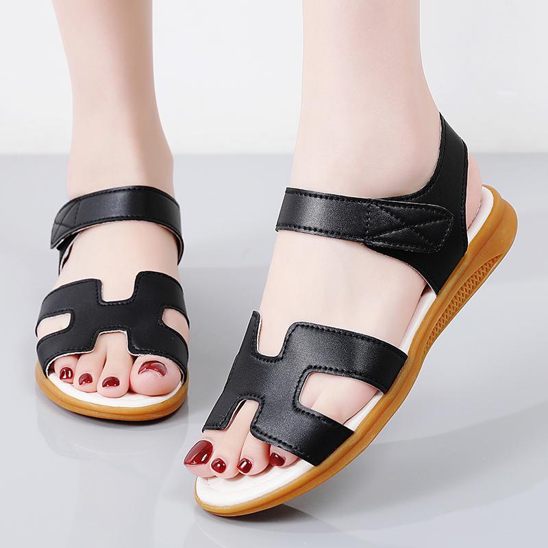 Women Black Sandals Summer White Dressy Open Toe Casual Flats Sandals Plus Size