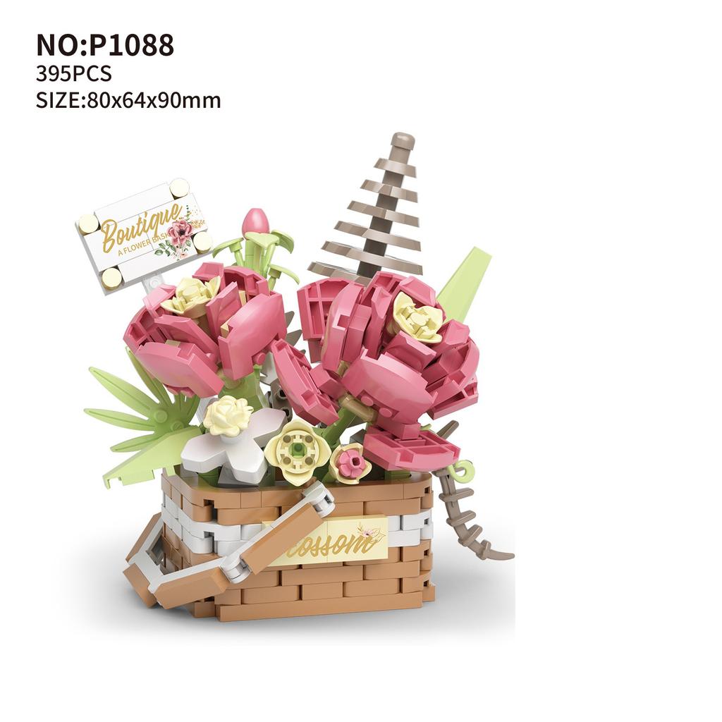 Rose Flower Figure Mini Block 3D Model Bricks Figures Toy Bouquet Micro Building Blocks Assembly Toy For Kids Girl 8 To 14 Years