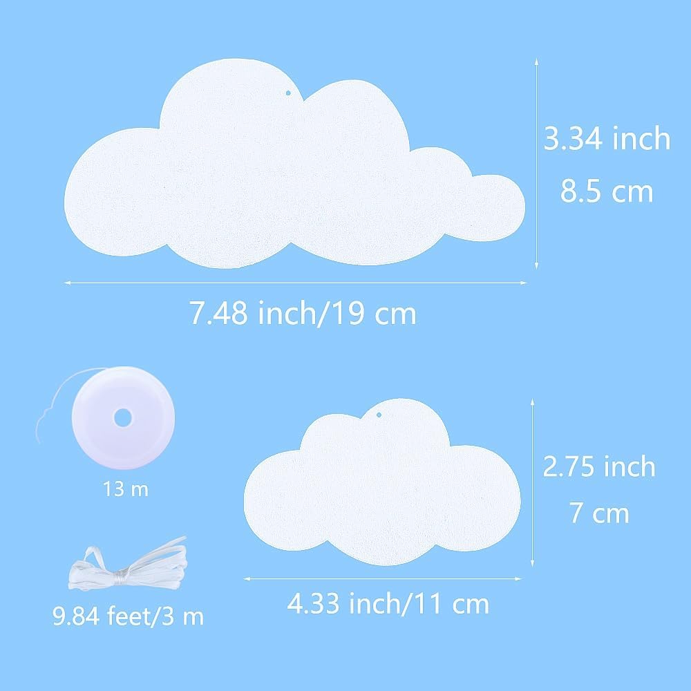 28 PCS White Cloud Ornaments Bulk Felt Hanging Clouds Decorations for Baby Shower Sky Theme Party Decorations