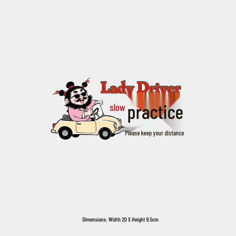 Funny New Driver Caution Sticker: Beginner Female Driver - Keep Safe Distance, Reflective & Waterproof for Rear Windshield