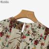 ZANZEA Women Ethnic Print Casual Round Neck 3/4 Sleeve Blouse