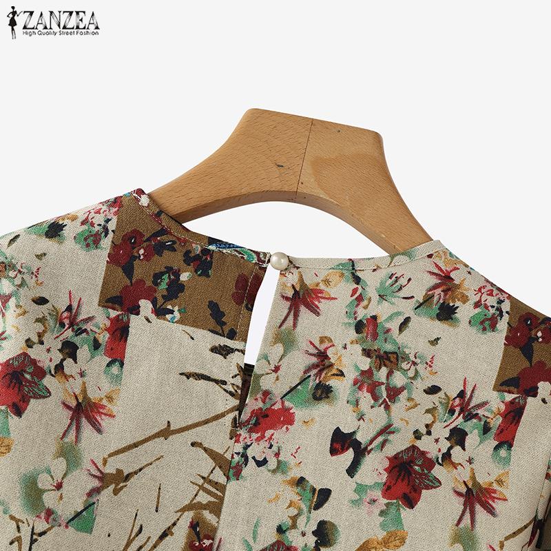 ZANZEA Women Ethnic Print Casual Round Neck 3/4 Sleeve Blouse