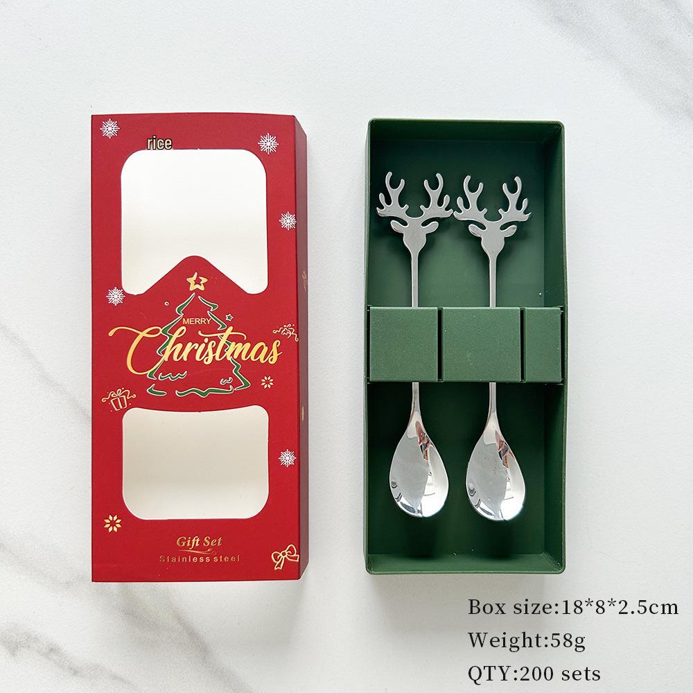 Reindeer-Themed 304 Stainless Steel Coffee and Dessert Mixing Spoon Gift Set In Cute Christmas Box