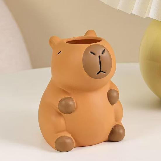 Capybara Pen Holder Cute Animal Shape Desk Organizer for Pens Makeup Brushes Utensils Creative Office Home Decor