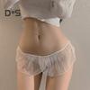 Women Thong Mesh Lace Bow Decor Spaghetti Strap Open Crotch Solid Color Low Waist Seductive Elastic Hot Lady G String Panties Underwear