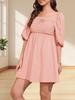 Womens Square Neck Babydoll Dress Puff Sleeve Smocked Backless Mini Dress