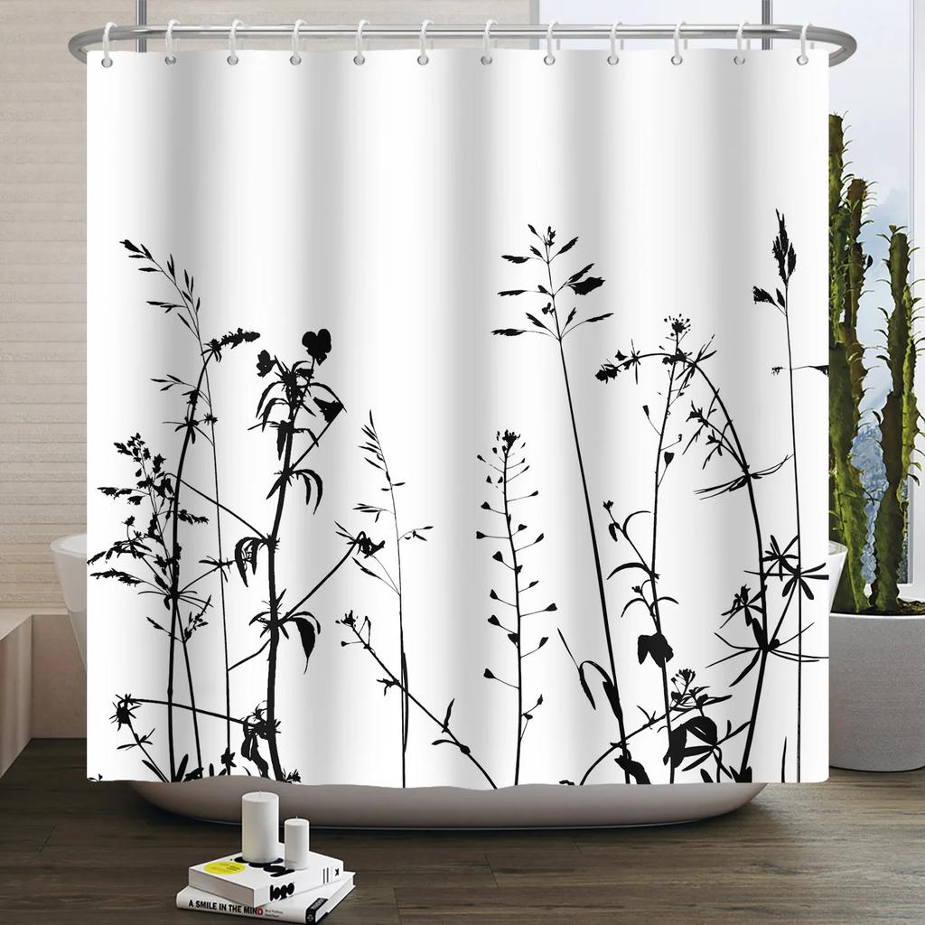 Watercolor Floral Shower Curtain Sage Green White Flower Bath Curtain For Bathroom Modern Minimalist Waterproof With 12 Hooks