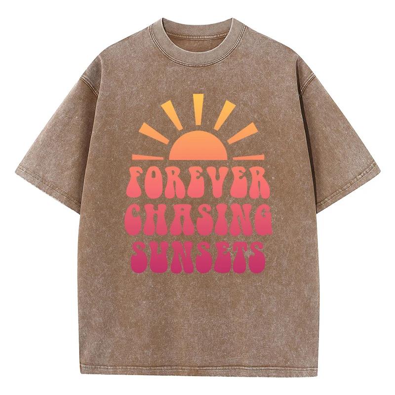 Foreyer Chasing Sunsets Print Tee Clothing Homme Versatile Outdoor T Shirts Cool Retro Tshirt Oversized Senior