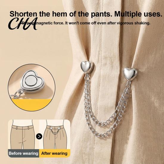 No Sew Hem Clips Magnetic Trouser Leg with Chain, Reusable Adjustable Alloy Fasteners, Invisible Garment Fixers Damage Buckle for T-shirt And