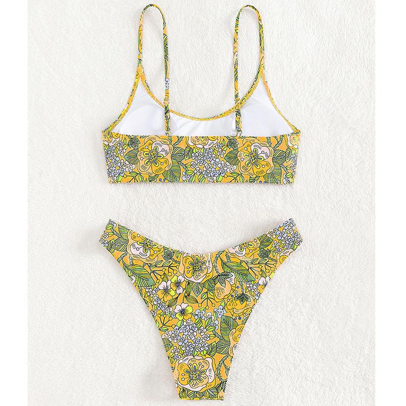 Micro Bikini Sexy Floral Print Push Up Swimsuit Women Halter Cut Out Beach Bathing Suit Thong Swimwear