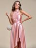Ever-Pretty Women's Asymmetric Shiny Satin Halter Floor-Length High Low Evening Dress