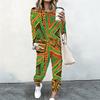 Women Crew Neck Loose Sweatshirt And High Waist Wide Trousers Two Piece Daily Casual Outfit
