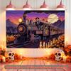 Spooky Train Pumpkins Skulls Halloween Party Backdrop, Polyester Banner for Wall Decor & Photo Props