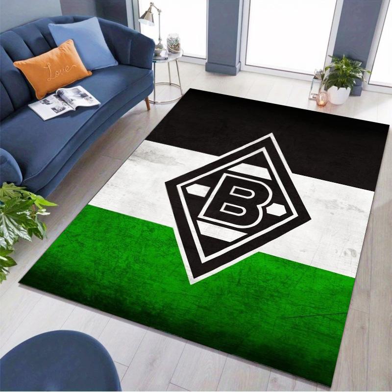 Borussia Mönchengladbach Flaggen-Logo-Print Teppich Fußballfan Rutschfeste Rechteckige Bodenmatte für Spielzimmer Wohnzimmer Schlafzimmer Heimdekoration 40x60cm( 15x23in ) black