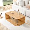 Modern Coffee Table with Storage, Natural Wood and Glass Shelf, Minimalist Living Room Table for Home Office, Apartment and Small Spaces (100x60x42cm)