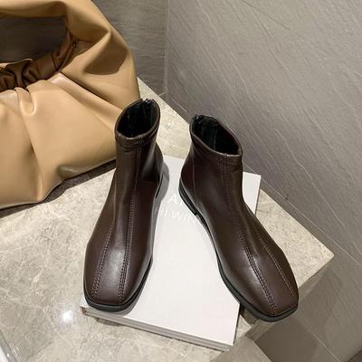 Mode Elegante Dames Enkellaarsjes met Lage Hak Bruine Korte Schoenen voor Vrouw Werk Leer Schoenen Mode 2024 Winter Nieuwigheid Enkellaarsjes