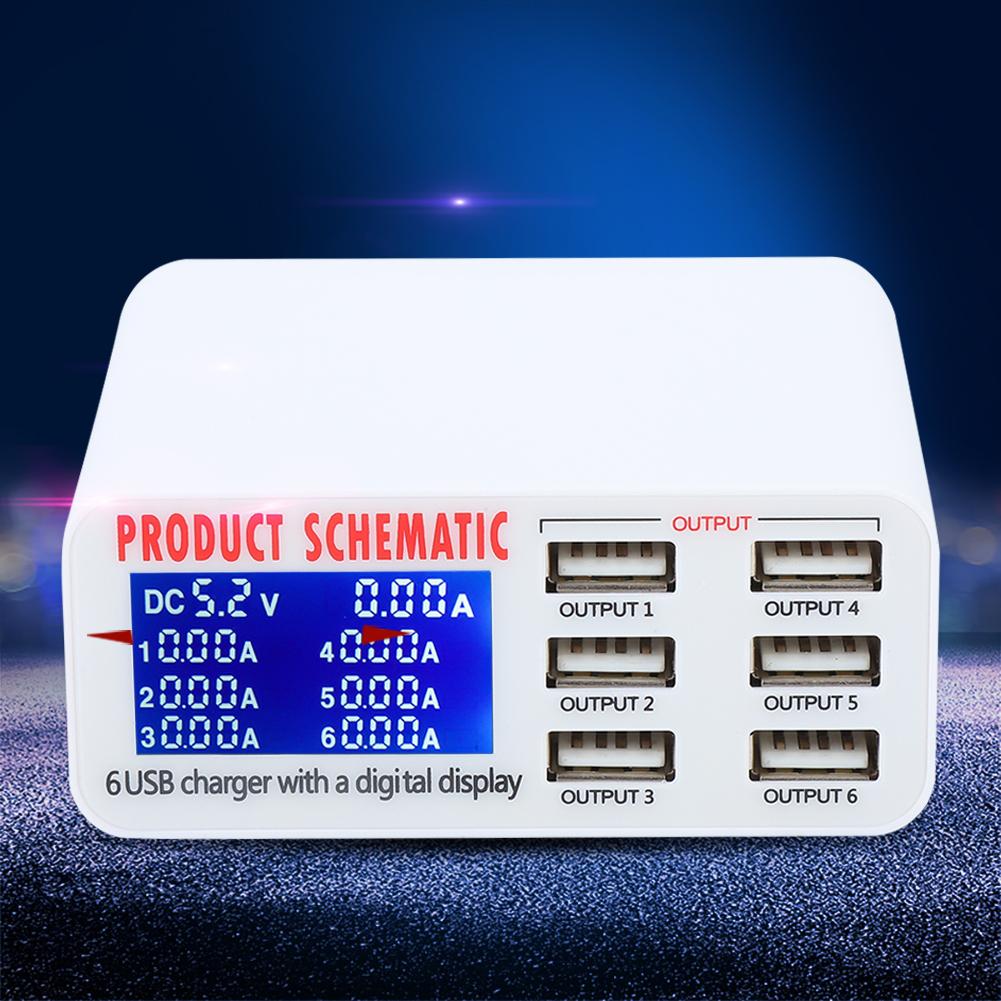 Multi Functional Smart 6 Port USB Charger Power Adapter for Mobile Phone Tablets (100-240V EU)